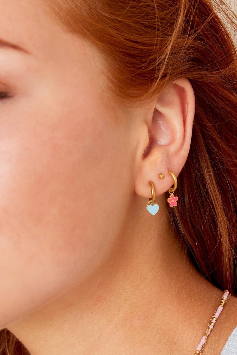 Boucles d'oreilles fleurs colorées en acier inoxydable Rose Image3
